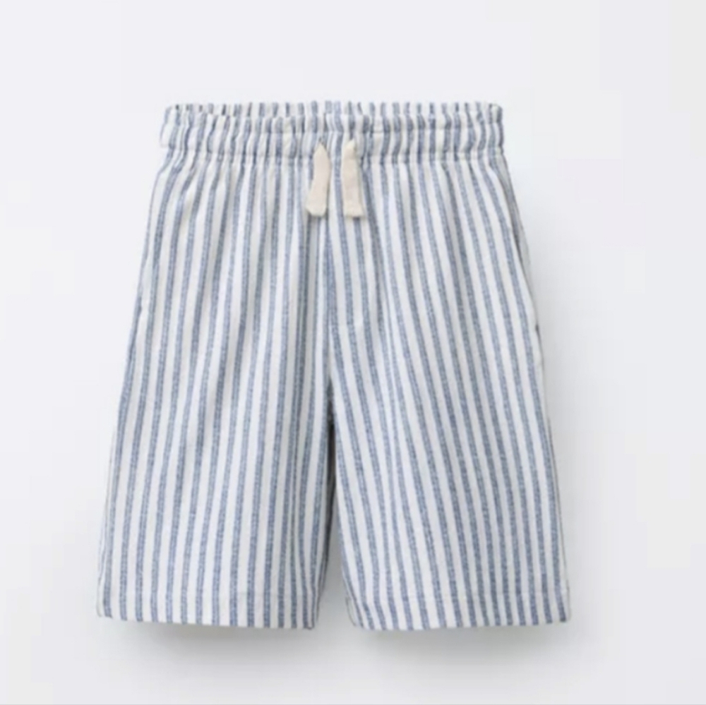 Zara Striped Blue and White Kids Shorts Size 9-10 Nwt